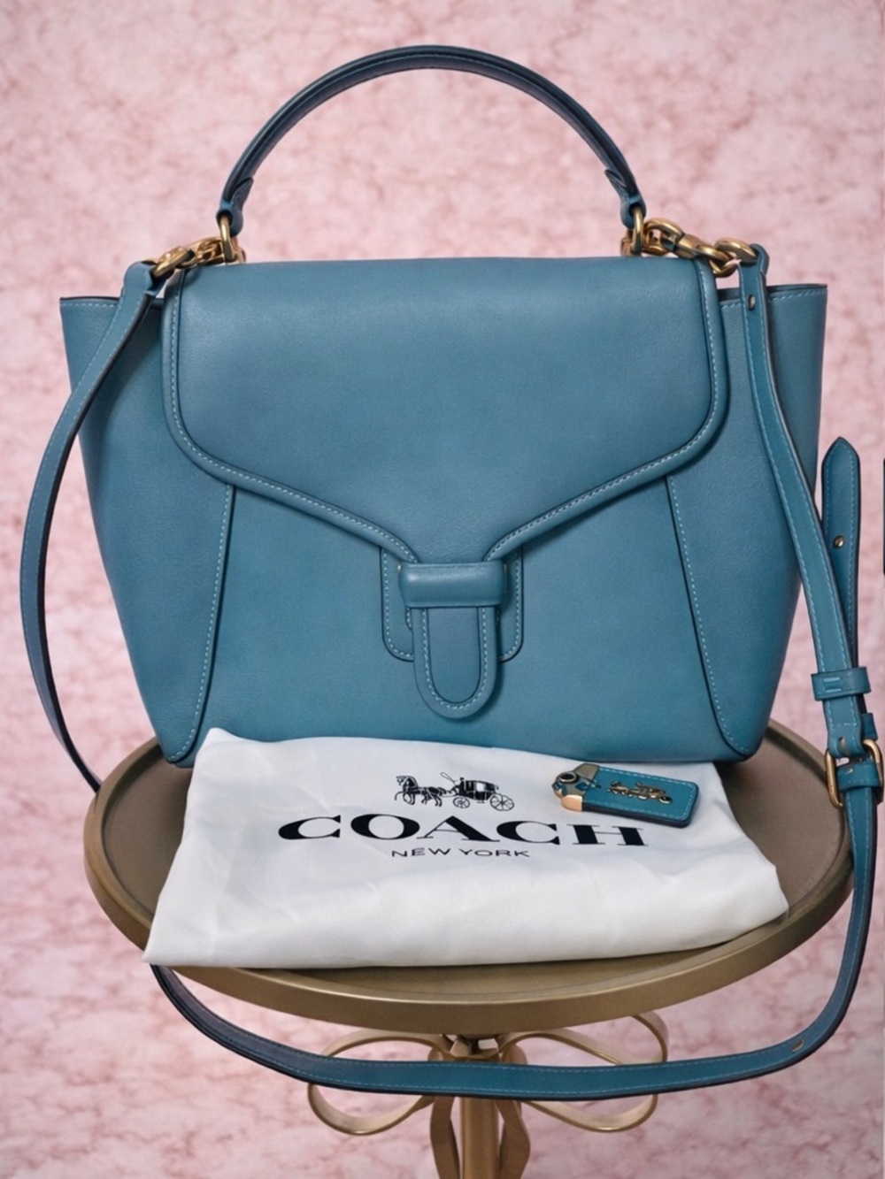 Coach Courier Carryall Pacific Blue Leather Crossbody Satchel - Picture 8 of 11